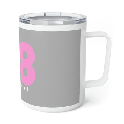 Grey And White/Pink Insulated Coffee Mug, 10oz