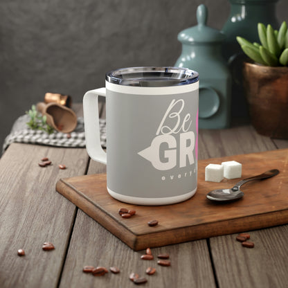Grey And White/Pink Insulated Coffee Mug, 10oz