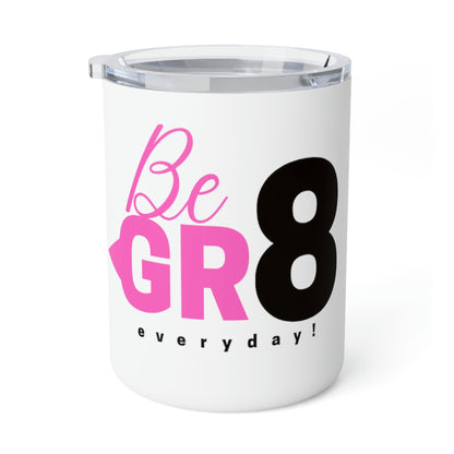 White And Pink/Black Insulated Coffee Mug, 10oz
